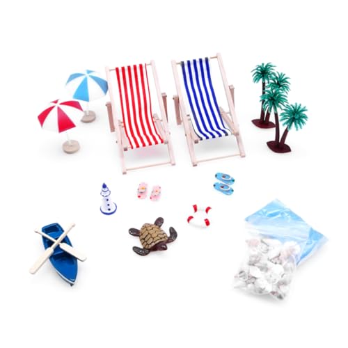 VANZACK 1Satz Mini Dekoration im Strandstil mit Hausornamenten Liegestühlen und Booten Puppenhaus Dekoration und Kreative Mikrolandschaften von VANZACK