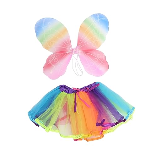 VANZACK 1Satz Rainbow Butterfly Wings Kostümset für Teiliges Tutu Rock und Flügel für Fasching Partys und Kreative Auftritte von VANZACK