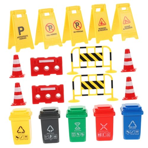 VANZACK 1Satz Teiliges Verkehrszeichen Spielset Für Verkehrskognitives Mit Roten Verkehrshütchen Gelben Absperrbügeln Förmigen Warnschildern Und Englischem Mülleimer Pädagogisches von VANZACK