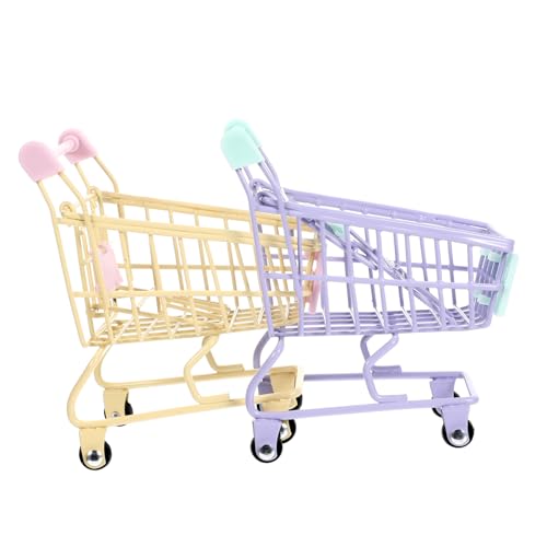 VANZACK 2 STÜCK Teiliges Mini Einkaufswagen aus Metall Leichter Kaufladen Wagen Dekoratives Miniatur Supermarkt Accessoire für Kreatives Rollenspiel und Hausdekor Sicher Zufällige Farbe von VANZACK