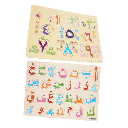VANZACK 2 Sätze Holzpuzzle für Teiliges Arabisches Alphabet und Zahlen Lernspielzeug für Vorschulkinder Sicheres und Pädagogisches Frühkindlichen Entwicklung von VANZACK