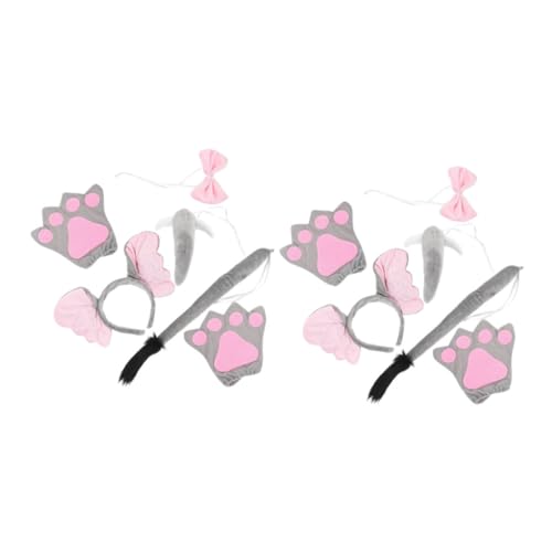 VANZACK 2 Sätze Kostüm Set Teilig mit Weichem Stirnband Plüsch Ohren Fliege und Grauen Handschuhen Leichtes Tier Accessoire für Geburtstag Halloween Karneval und Rollenspiele von VANZACK