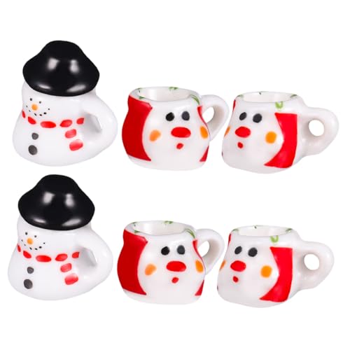 VANZACK 2 Sätze Mini Keramik Schneemann Tee Set Miniatur Porzellan und Tassen für Puppenhaus DIY Dollhouse Kitchen Decor Festliche Weihnachtsdekoration für Pretend Play von VANZACK