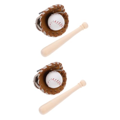 VANZACK 2 Sätze Miniatur Baseball aus Holz und Leder Teiliges Puppenhaus Zubehör mit Schläger Handschuh und Ball Kompakt und Dekorativ für Rollenspiele Geschenkidee für Sammler von VANZACK