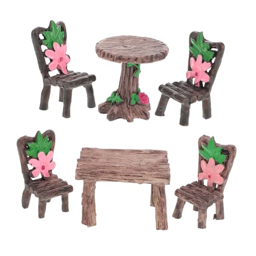 VANZACK 2 Sätze Miniatur Gartenmöbel Set Resin Tisch und Stühle für Puppenhaus Garten Terrasse Dekoration Kompakt Pflegeleicht Künstlerisches Design für Kleine Räume von VANZACK