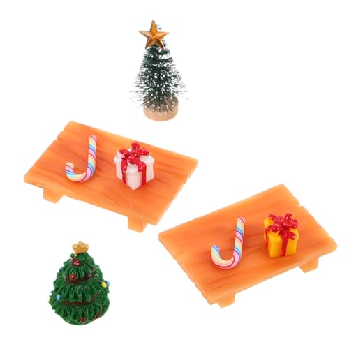 VANZACK 2 Sätze Miniatur Weihnachtsdekorationen Candy Cane Geschenkbox Mini Stuhl Figuren DIY Zubehör für Puppenhaus Festliche Mikro Landschaften von VANZACK