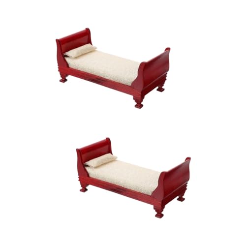 VANZACK 2 Stck. Maßstab Retro Roteiche Vintage Mini Haus Zubehör Detailreiches Handgefertigtes Puppenbett für Dekoration Spielzimmer von VANZACK