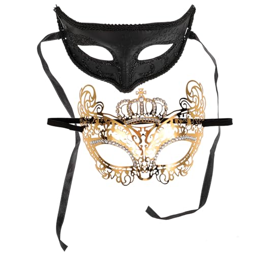 VANZACK 2 Stück Goldene Set Metall Halbgesichts Masken für Karneval Halloween Party Cosplay Leichte und Dekorative Augenmasken für Festliches Accessoire mit Filigranem Design VANZACK 2 Stück Goldene Set Metall Halbgesichts Masken für Karneval Halloween Party Cosplay Leichte und Dekorative Augenmasken für Festliches Accessoire mit Filigranem Design von VANZACK