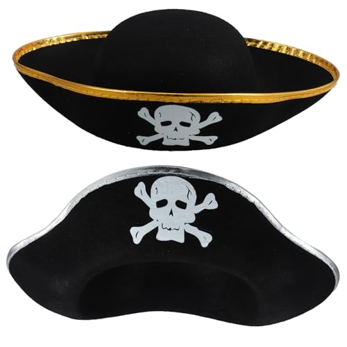 VANZACK 2 Stück Halloween Piratenhut Teiliges mit Gold und Silberkante Leichtes Karneval Kostümzubehör Verstellbare Party Kopfbedeckung für Piraten Mottoparty und Cosplay Erwachsene von VANZACK