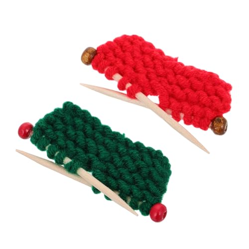 VANZACK 2 Stück Handgefertigte Mini Wollmützen Weiche Strickmützen für Miniatur Puppenhaus Zubehör DIY Dekoration für Zuhause und Büro Fotorequisiten Rote und Grüne Farben von VANZACK