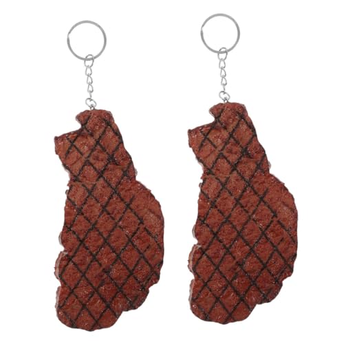 VANZACK 2 Stück Imitations Steak Schlüsselanhänger aus PVC Realistische Miniatur Lebensmittel Schlüsselanhänger für Handtaschen und Rucksäcke für Food Enthusiasten und Sammler von VANZACK