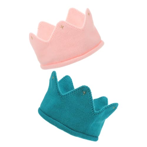 VANZACK 2 Stück Mini Krone Strickmütze für Mädchen Leichte Geburtstagskappe für Neugeborene und Kleinkinder Atmungsaktives Design für Duschen und Feiern von VANZACK