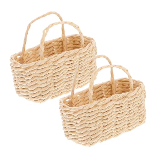 VANZACK 2 Stück Mini Raffia Körbe mit Griffen Teiliges Handgewebte Kleine Aufbewahrungskörbe für Puppenhaus Vielseitig Einsetzbar als Partygeschenke Fotorequisiten und Bastelprojekte von VANZACK
