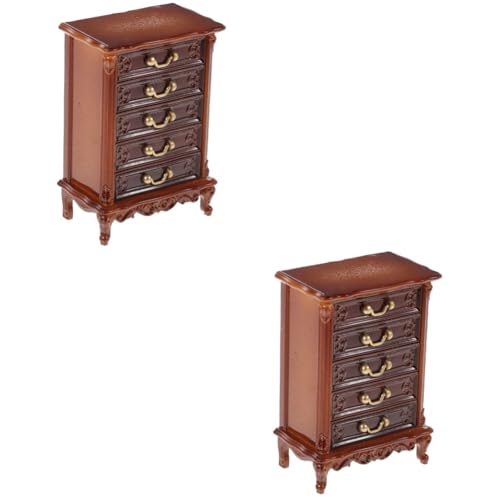 VANZACK 2 Stück Miniatur Kommode Holzschrank Puppenhaus Dekoratives Mini Haus Möbel Accessoire Realistisches Robustes Modell für Wohnzimmer Esszimmer Schlafzimmer Kindgerechtes Design von VANZACK