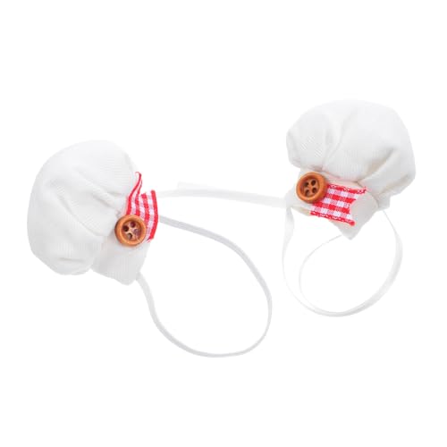 VANZACK 2 Stück Miniatur Puppen-kochmützen aus Plüsch mit Elastischem Band und Satinband Weiße Küchen-hüte für Stofftiere Vielseitiges Puppen-Dress-up Zubehör für Rollenspiele und von VANZACK