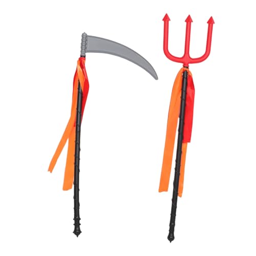 VANZACK 2 Stück Teiliges Halloween Reaper Kunststoff-Sense und Teufelstrident Requisite Langlebig Realistisch für Kostümpartys Schulveranstaltungen und Rollenspiele von VANZACK