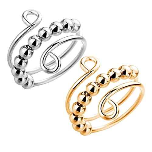 VANZACK 2 Stück Wear Resistant Metall Fidget Ring Chic Stress Ring zum Drehen Angstring für Damen und Herren Robuster Komfortabler Stress Schmuck zur Beruhigung von VANZACK