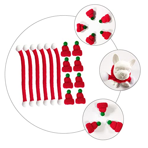 VANZACK 20 Stück Teiliges Mini Strickmützen und Rote Schals Handgestrickte Weihnachtsmützen DIY Festtagsdekorationen für Puppen Basteln und Weihnachtsfeiern von VANZACK