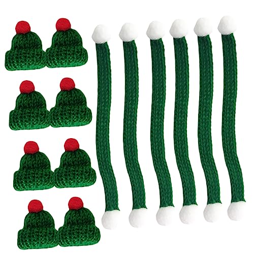 VANZACK 20 Stück Teiliges Mini Weihnachtsmützen mit Grünen Wollmützen und Roten Bommel Gestrickte Grüne Schals DIY Dekoration für Puppen Geschenke Party und Basteln von VANZACK