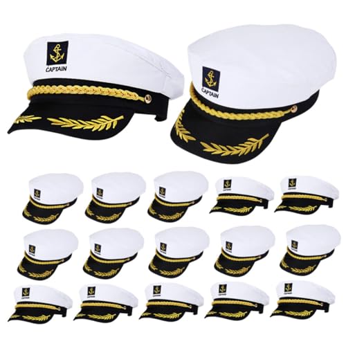 VANZACK 20 Stück Weiße Bestickte Kapitänsmützen Segelhut Matrosen Kostüm Partyhut Langlebig Leicht für Cosplay und Verkleidung von VANZACK