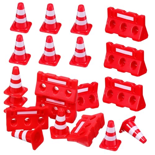 VANZACK 24Stücke Mini Verkehrshütchen Verkehrsstraßenschilder Und Roadblock Für Farbenfroh Mit Roten Kegeln Und Roten Wasserbarrieren Für Lernspiele von VANZACK