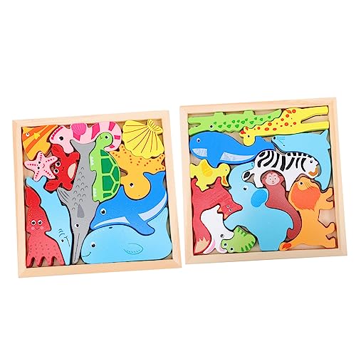 VANZACK 2Sätze Holzpuzzle Tiere Tierformen Aus Holz Lernspielzeug Für Puzzle Mit Elefant Und Meeresbewohner Pädagogisches Holzspielzeug Für Kleinkinder Und Jungen von VANZACK