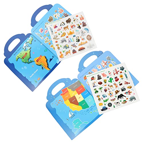 VANZACK 2Sätze Wiederverwendbares Aufkleberbuch für Szenen Stickerbuch Weltkarte Karte Fördert Vorstellungskraft und Sprachentwicklung für Kindergarten und Zuhause von VANZACK