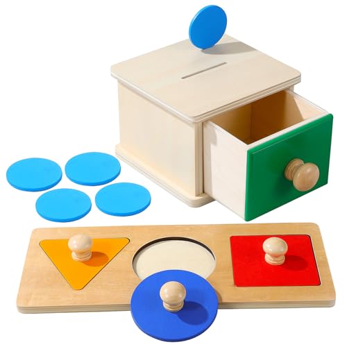 VANZACK 2Satz Montessori Holzspielzeug Münzbox mit Geometrischen Rätseln für Kleinkinder Fördert Hand Auge Koordination und Formerkennung Sicheres Bunter Design für Junge Mädchen von VANZACK