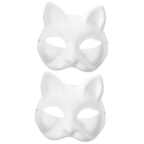 VANZACK 2Stücke DIY Katzenmaske Unbemalt Weiße Papiermaske Zum Bemalen Requisite Für Halloween Cosplay Und Maskerade Handgemachte Malvorlagen Für Kreative Und Erwachsene von VANZACK