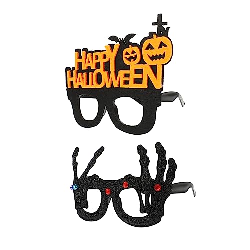 VANZACK 2Stücke Halloween Partybrillen Lustige Cosplay Requisiten Für Erwachsene Mit Einzigartigem Design Süßes Kürbis Und Skelett Handmuster Accessoires von VANZACK