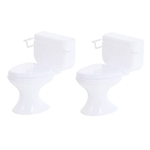 VANZACK 2Stücke Miniaturmöbel Weiße Puppenhaus Toilette Und Badezimmer Requisiten Für Kreative Spielstunden Mini Bad Kit Dekoration Für Puppenhaus von VANZACK