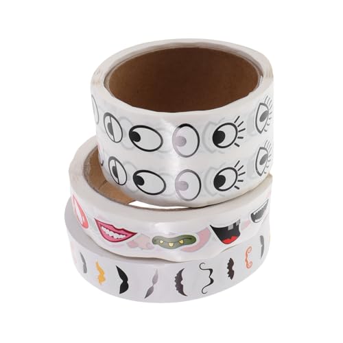 VANZACK 3 Rollen Cartoon Augenaufkleber Selbstklebende Bunte Augen Mund Schnurrbart Etiketten Spielerisch für DIY Bastelprojekte Scrapbooking Kreativgestaltung von VANZACK