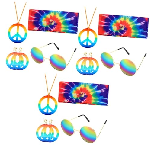VANZACK 3 Sätze Teiliges Accessoire mit Halskette Ohrringen Sonnenbrille Kopfband für Themenpartys Feiern Perfektes Hippie Outfit für Karneval Geburtstagsfeiern von VANZACK