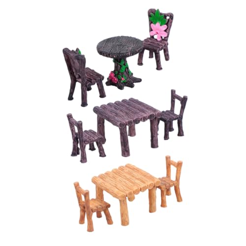 VANZACK 3 Sets Mikrolandschafts Tisch Und Stuhl Ornamente Dekor Mini Schreibtisch Ornament Mini Haus Teetisch Modellmöbel Miniaturfigur Ornament Mikrolandschaft von VANZACK