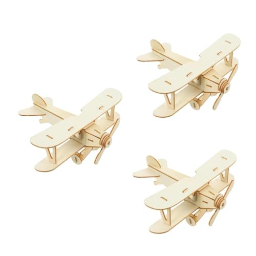 VANZACK 3 Stück Holzflugzeug Modellbausatz DIY Puzzle zum Bemalen Handgefertigt Pädagogisches Holzflugzeug für Fördert Kreativität und Feinmotorik Naturfarbig von VANZACK