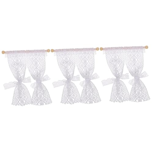 VANZACK 3 Stück Miniatur Gardinen Teilig Miniatur Fensterdekoration Puppenhaus Zubehör Feine Verarbeitung Romantisches Design für DIY Mini Haus Szenen von VANZACK