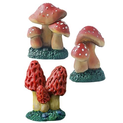 VANZACK 3 Stück Miniatur Pilz Dekoration Resin Pilz Figuren für Mini Garten Bonsai Deko DIY Terrarium für Feengärten und Topfpflanzen von VANZACK