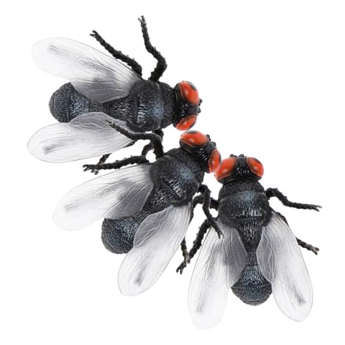 VANZACK 3 Stück Simulierte Insektenunterrichtshilfen simulierte Insektenfiguren kleine realistische Fliegenfigur Plastische realistische Fliegen gefälschte Insekten Plastik Schwarz von VANZACK