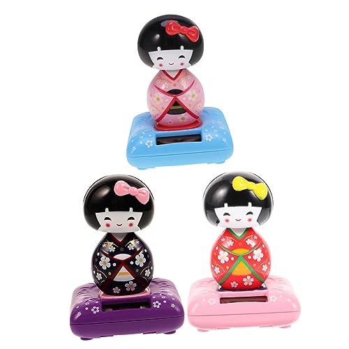 VANZACK 3 Stück Teiliges Kleine Kimono Puppen Solar Betriebene Wackelkopf Auto Deko Figuren aus Niedliche Japanische Tanzfigur Geeignet für Armaturenbrett Tisch und Balkon von VANZACK