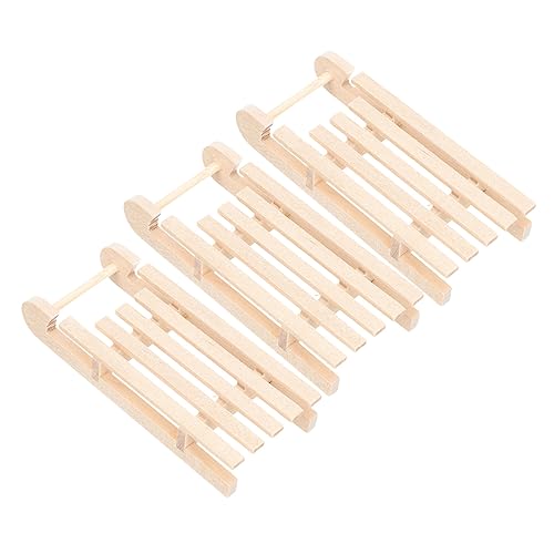 VANZACK 3 Stück Teiliges Mini Holzschlitten Dekoration aus Naturbelassenem Holz Handgefertigt Klassischer Weihnachtsschmuck für Puppenhaus Winterliche Dekofiguren und Festliche von VANZACK