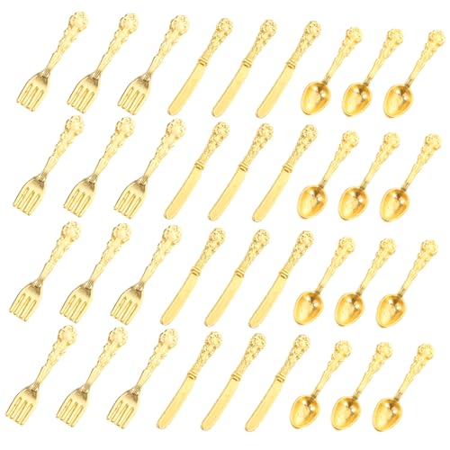 VANZACK 36Stücke Teiliges Geschirr Set Für Puppenhaus Elegantes Besteck Zubehör Geschirr Modell Goldene Ausführung Für DIY Puppenhaus Szenen von VANZACK