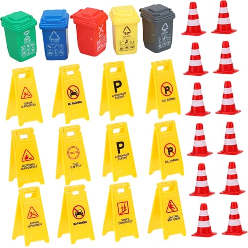 VANZACK 37 Stück Teiliges Verkehrszeichen spielset für Inklusive Warnschildern Roten Verkehrsleitkegeln Mülltonnen und Roten Absperrungen Fördert Verkehrssicherheit Symbol Lesekompetenz von VANZACK