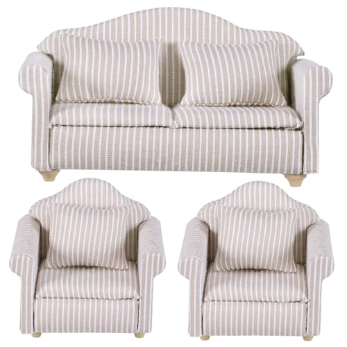 VANZACK 3Stücke Teiliges Miniaturmöbelset Für Puppenhaus Wohnzimmer Couch Sofa Dekoration Einzelsofas Und Zweisitzer Hochwertiges Design Für Kreative Spielwelten von VANZACK