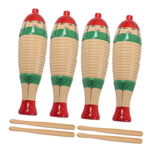 VANZACK 4 Sätze Teiliges Holz Guiro Kleines Fisch Design Robustes Percussion Musikinstrument Fördert Feinmotorik und Hand Auge Koordination Leicht und Platzsparend mit Glatter Oberfläche von VANZACK