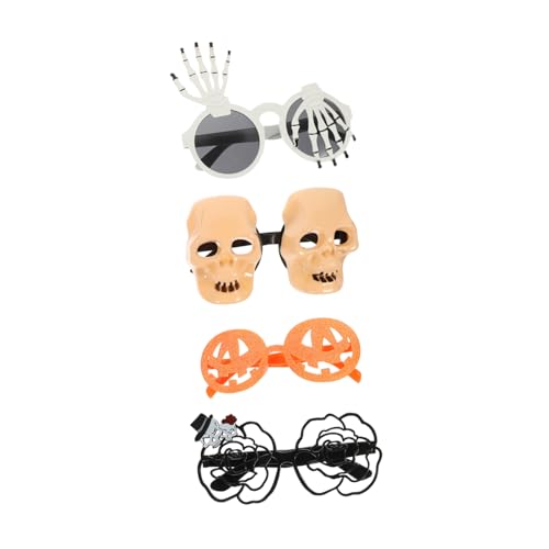 VANZACK 4 Stück Halloween Partybrillen Lustige Kostümbrille mit Schädel Knochen Kürbisdesign für Fotorequisiten Geburtstagsfeiern Dekorative Accessoires für Mottopartys von VANZACK