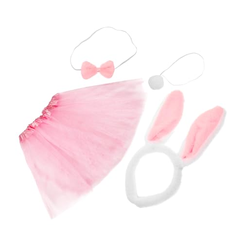 VANZACK 4 Stück Hasen Kostüm Set Teilig Rosa Tüllrock mit Kaninchen Haarreif und Bindeband für Mädchen Ostern Party Cosplay Faschingskostüm Tierkostüm Zubehör von VANZACK