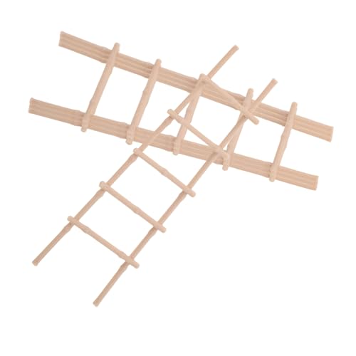VANZACK 4 Stück Mini Leiter Modell Dekor Puppenhaus Treppe DIY Landschaftsleiter Miniaturen Puppenhaus Zubehör Miniatur Miniatur Leiter Zubehör Hellbrauner Kunststoff von VANZACK