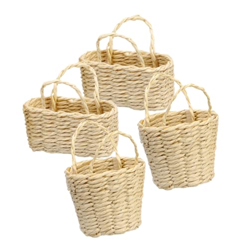 VANZACK 4 Stück Mini Simulations Aufbewahrungskorb Puppenhaus Blumenkorb Puppenhaus Geflochtener Korb Miniaturkörbe Mit Griffen Bambus Handdekorkorb Geflochtener Bambuskorb Beige von VANZACK