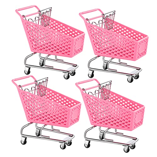 VANZACK 4 Stück Miniatur Einkaufswagen Rosa Schreibtisch Aufbewahrungsspielzeug Multifunktionaler Supermarkt Trolley Dekoration Geschenkidee für Büro und Zuhause von VANZACK