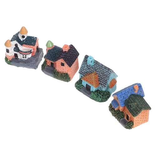 VANZACK 4 Stück Miniatur Resin Haus Europäisches Landhaus Design Wetterfestes Kunstharz Filigrane Puppenhaus-deko für Mikro-landschaften und Feengarten Dekoration von VANZACK
